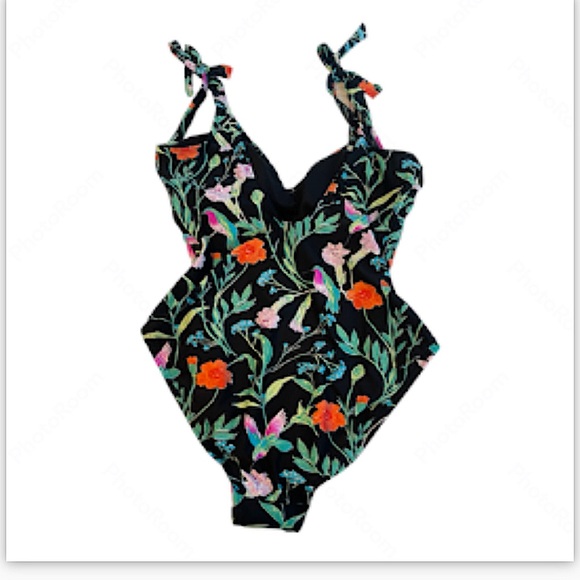 NWT Kate Spade Multicolor Floral Shoulder Tie V-Neck One-Piece Swimsuit. Large. - Picture 3 of 12